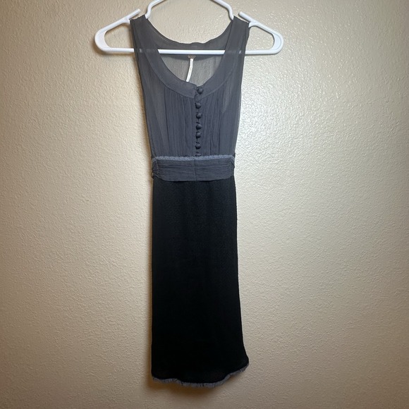 Free People Dresses & Skirts - Free People Vintage Y2K Retro Babydoll Sleeveless‎ Mini Black/Gray Dress Silk 4